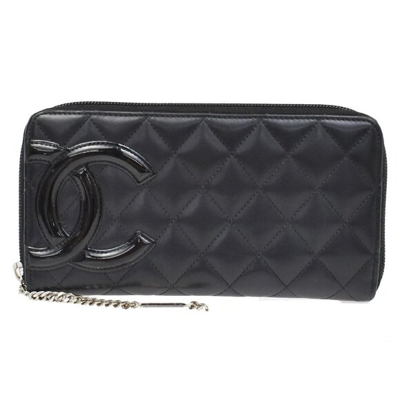 CHANEL CC Cambon Long Zipper Bifold Wallet Leather Patent Leather BK SHW 34RL369 - Picture 1 of 16